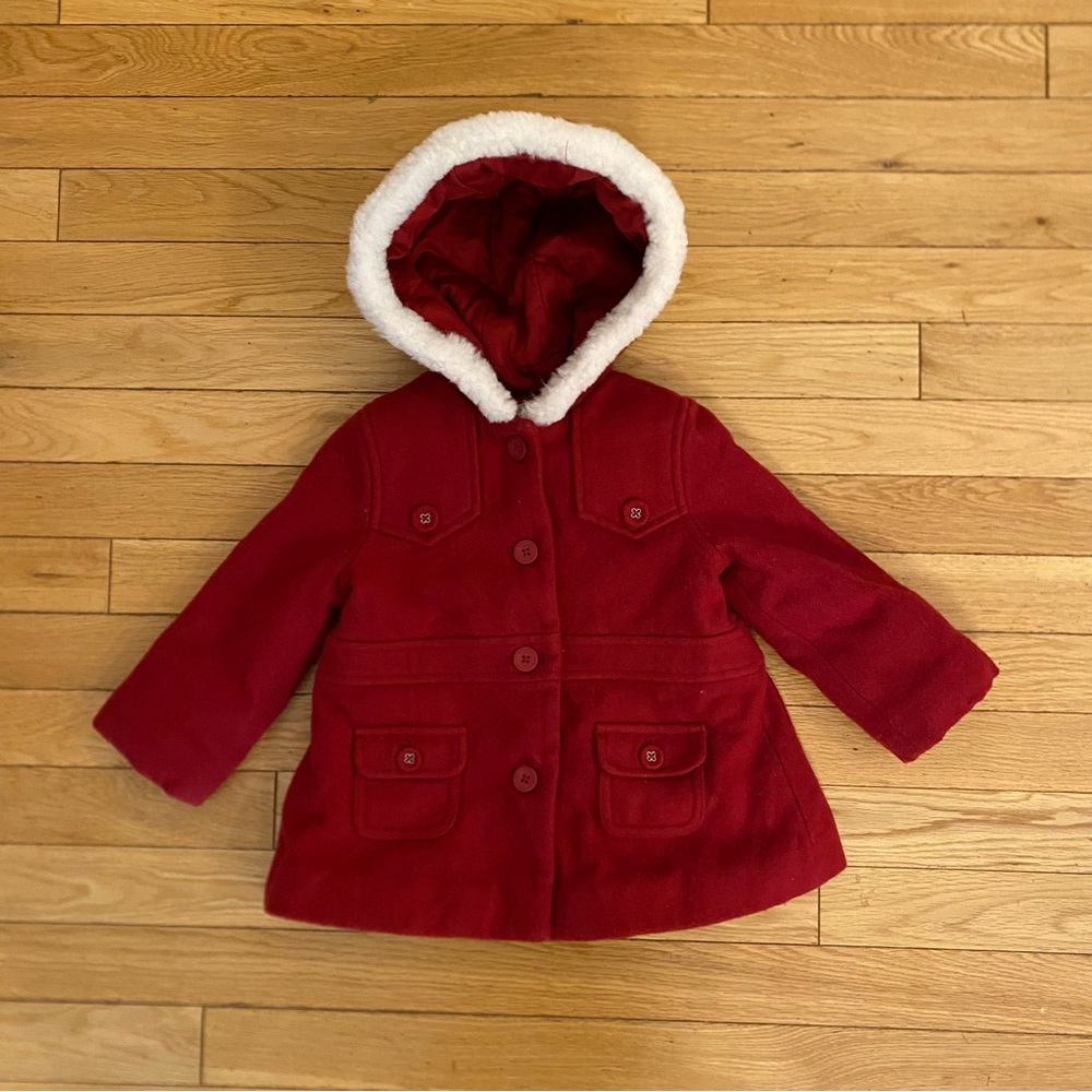 Janie and Jack Red Hooded Coat - 12 to 24 Months Wool Blend